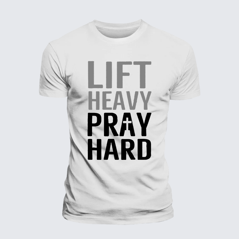 Lift Heavy, Pray Hard Jesus God Christian Premium Mercerized Cotton Tee