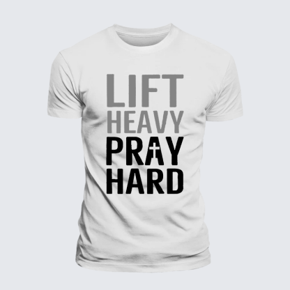 Lift Heavy, Pray Hard Jesus God Christian Premium Mercerized Cotton Tee
