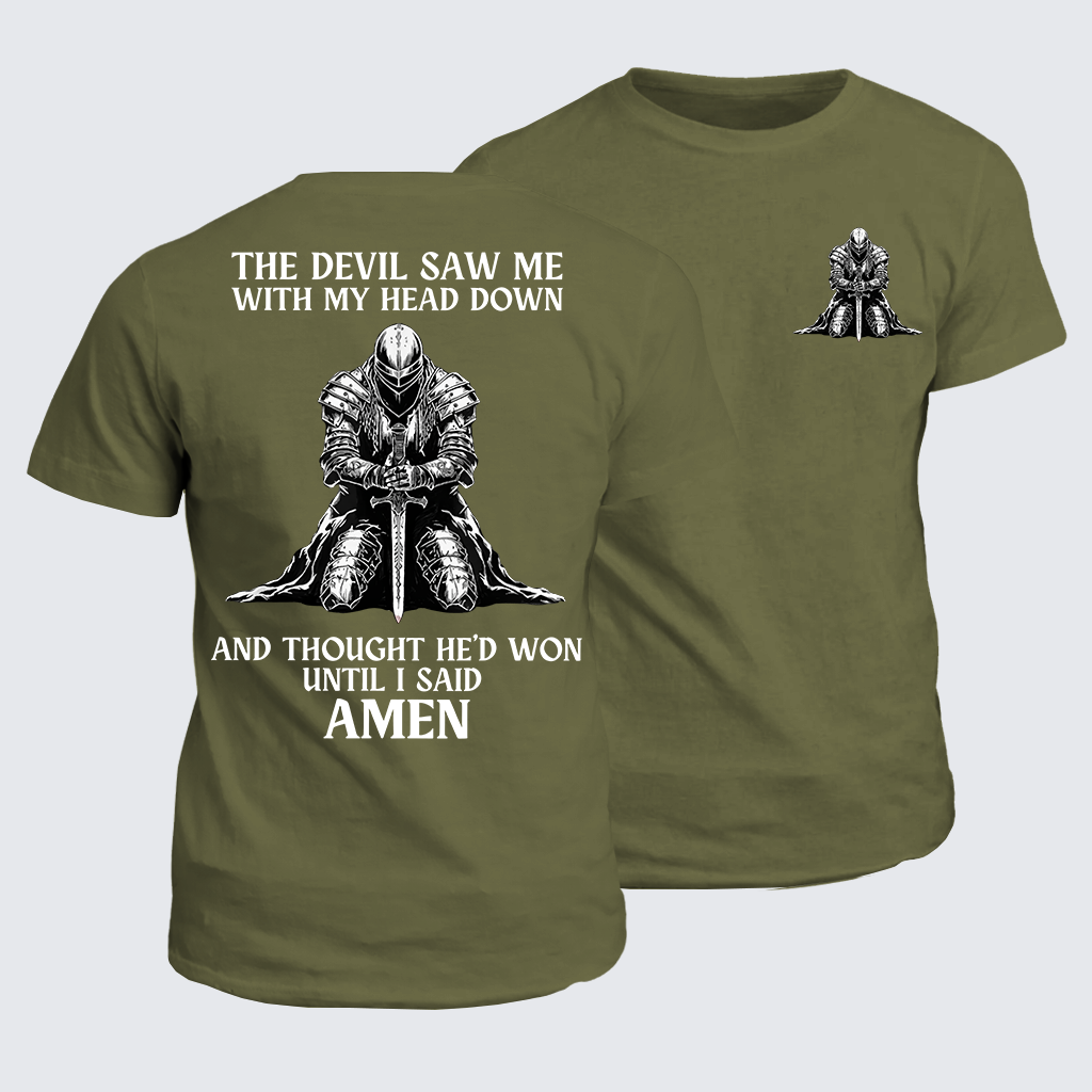 The Devil Saw Me Until I Said Amen Jesus God Christian Cotton T-Shirt