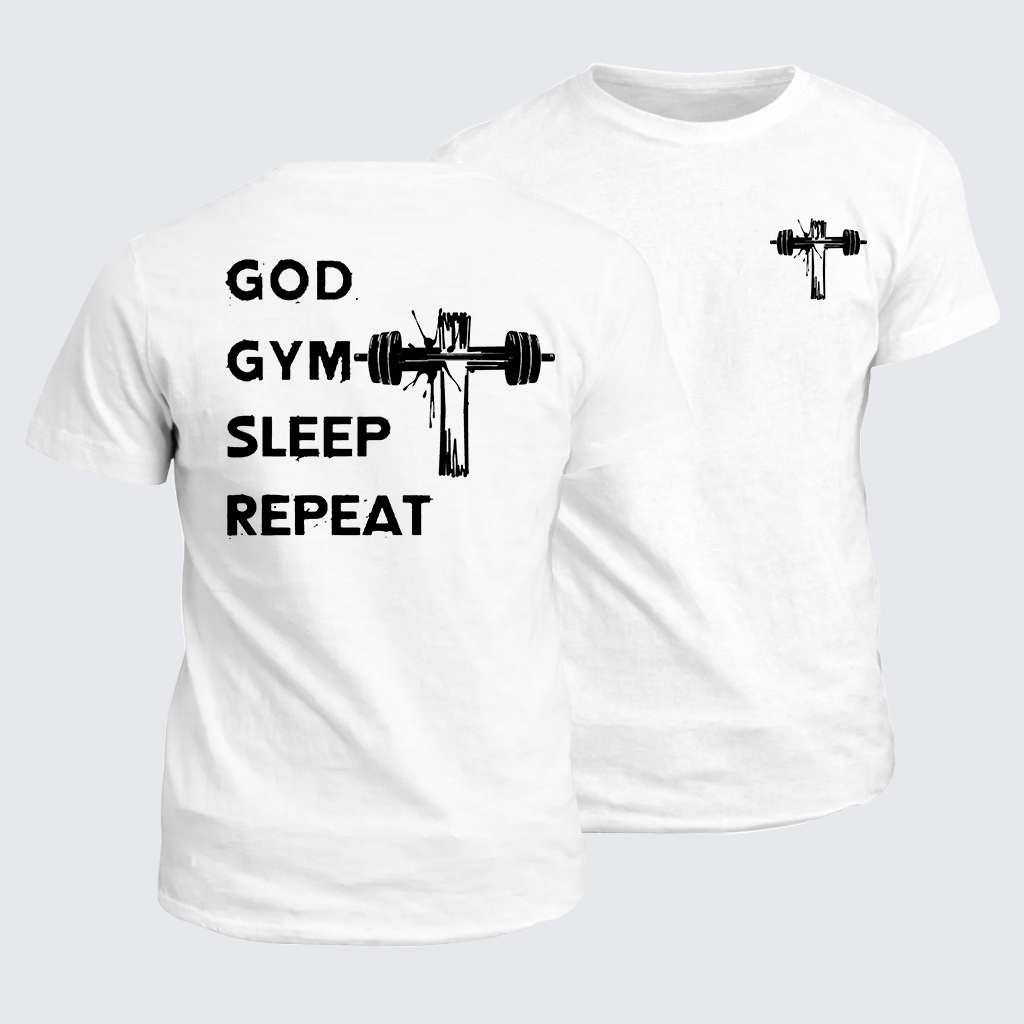 God Gym Sleep Repeat Jesus God Christian Cotton T-Shirt