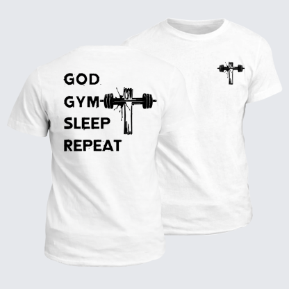 God Gym Sleep Repeat Jesus God Christian Cotton T-Shirt