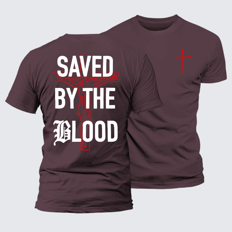 Saved By The Blood Jesus God Christian Premium Mercerized Cotton Tee