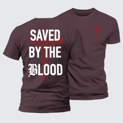 Saved By The Blood Jesus God Christian Premium Mercerized Cotton Tee
