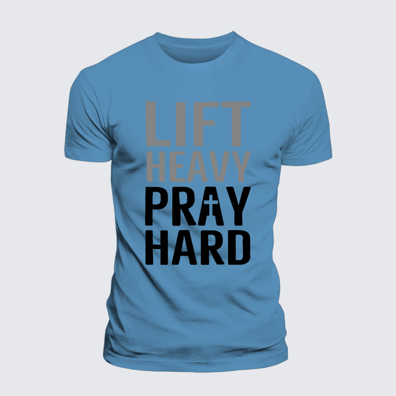 Lift Heavy, Pray Hard Jesus God Christian Premium Mercerized Cotton Tee