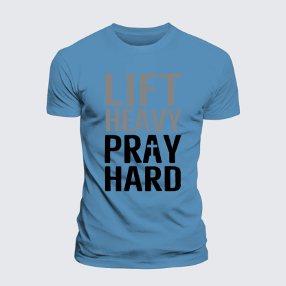 Lift Heavy, Pray Hard Jesus God Christian Premium Mercerized Cotton Tee