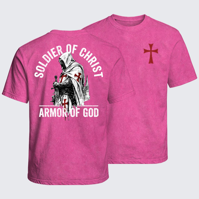 Washed T-Shirt - Soldier of Christ Armor Of God Crusader Spirit