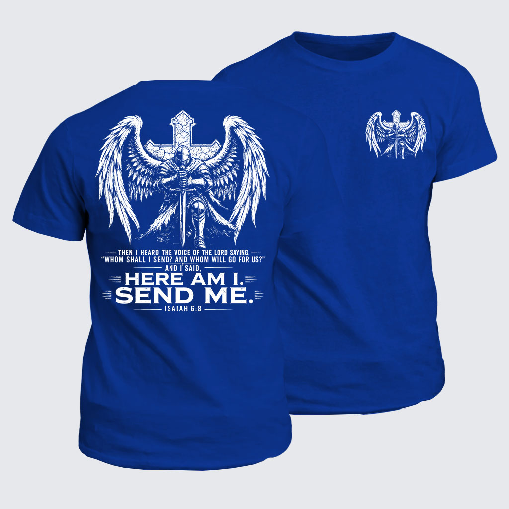 Classic Cotton Tee -  Here I Am Send Me Isaiah 6:8 Knight Templar Crusader