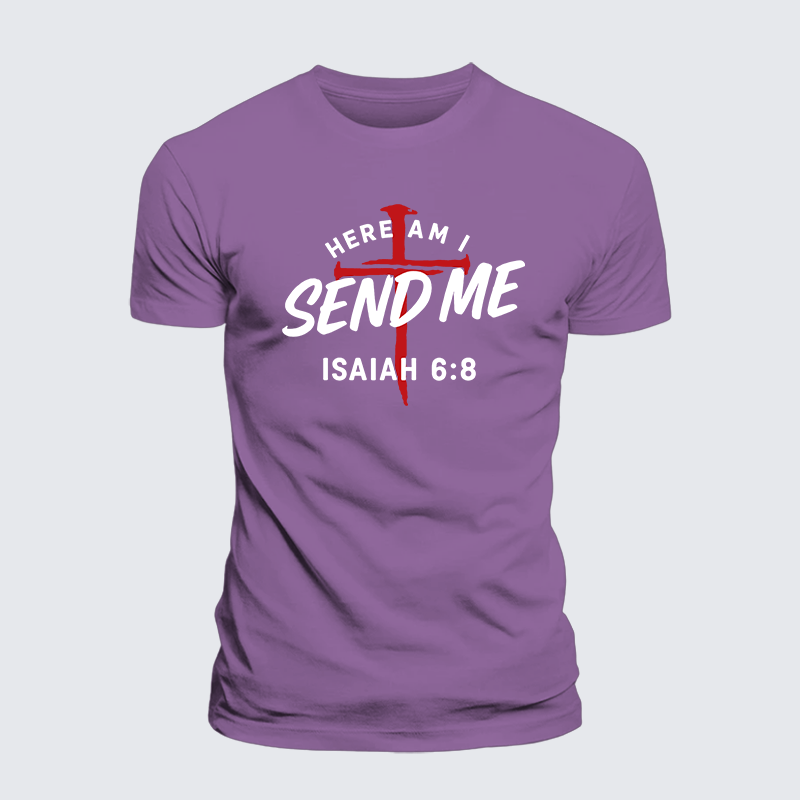 Here Am I Send Me Jesus God Christian Premium Mercerized Cotton Tee