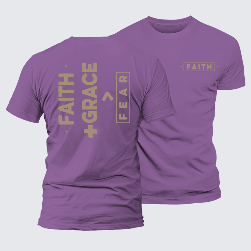 Faith + Grace ＞ Fear Jesus God Christian Premium Mercerized Cotton Tee