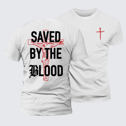 [Saved By The Blood Jesus God Christian Premium Mercerized Cotton Tee