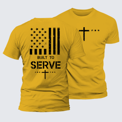 Built To Serve Flag Cross Jesus God Christian Premium Mercerized Cotton Tee