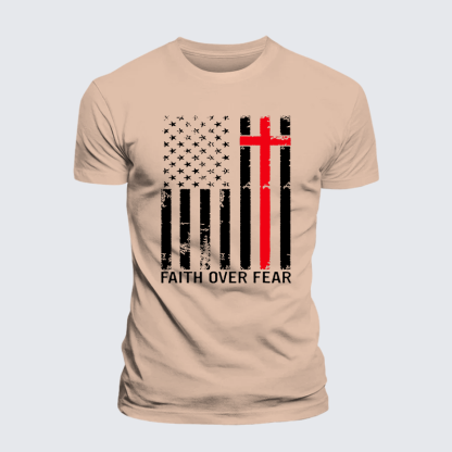 Faith Over Fear Jesus God Christian Premium Mercerized Cotton Tee