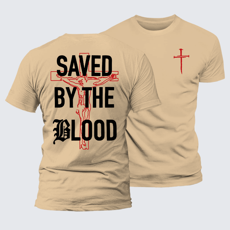 Saved By The Blood Jesus God Christian Premium Mercerized Cotton Tee