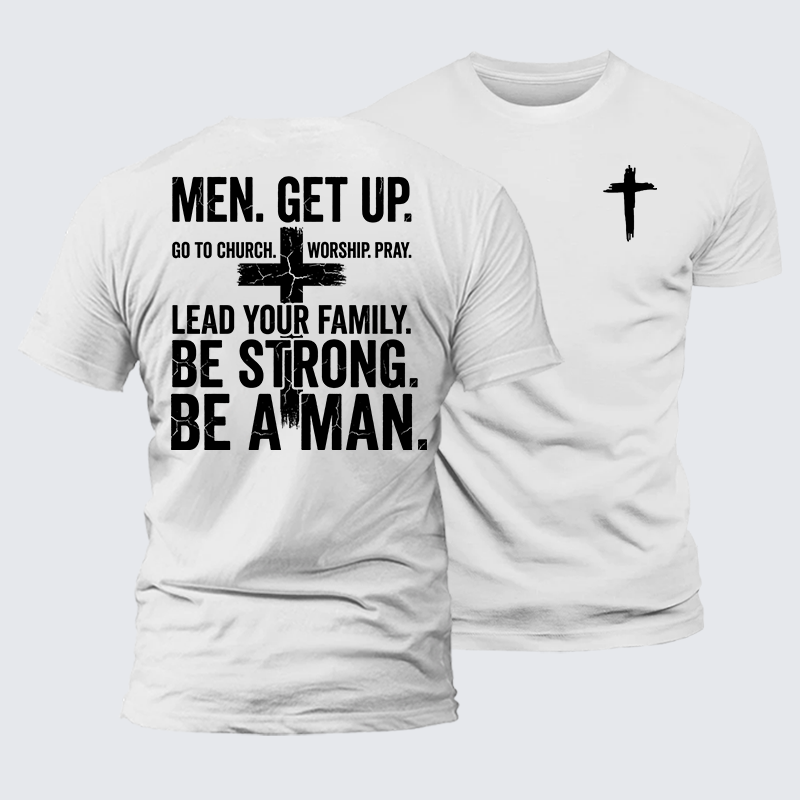 Men Get Up Jesus God Christian Premium Mercerized Cotton Tee