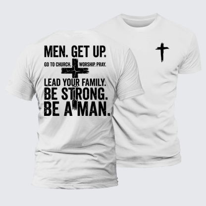 Men Get Up Jesus God Christian Premium Mercerized Cotton Tee