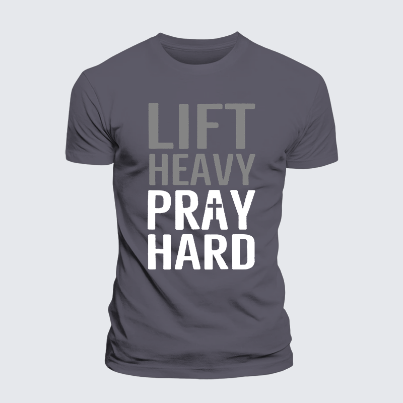 Lift Heavy, Pray Hard Jesus God Christian Premium Mercerized Cotton Tee