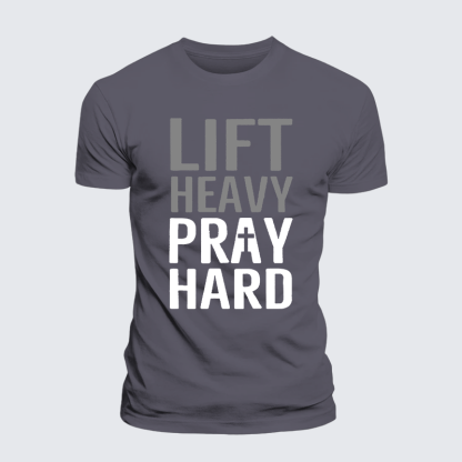 Lift Heavy, Pray Hard Jesus God Christian Premium Mercerized Cotton Tee