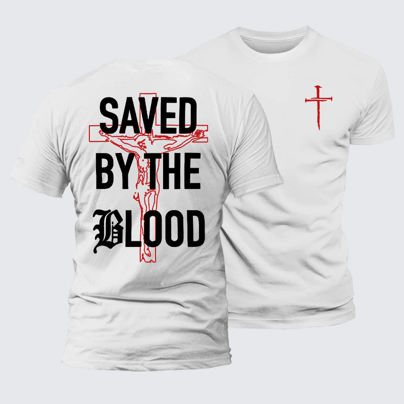 Saved By The Blood Jesus God Christian Premium Mercerized Cotton Tee