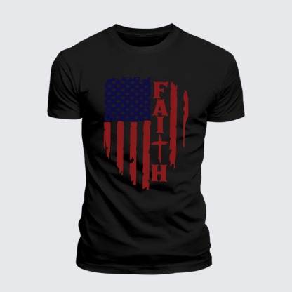 Faith Flag Cross Jesus God Christian Premium Mercerized Cotton Tee