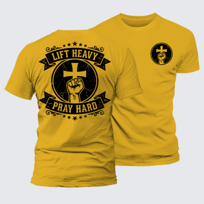 Lift Heavy Pray Hard Jesus God Christian Premium Mercerized Cotton Tee