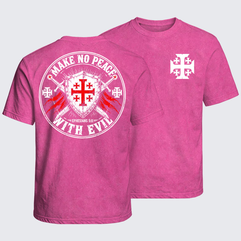 Washed T-Shirt - Make No Peace with Evil Knight Templar Jerusalem Cross