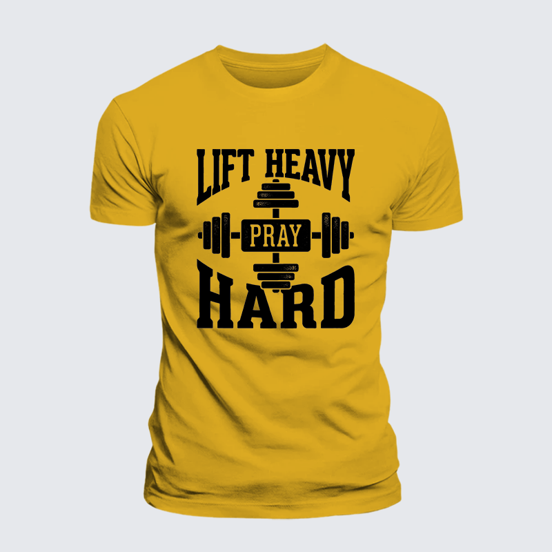 Lift Heavy Pray Hard Jesus God Christian Premium Mercerized Cotton Tee