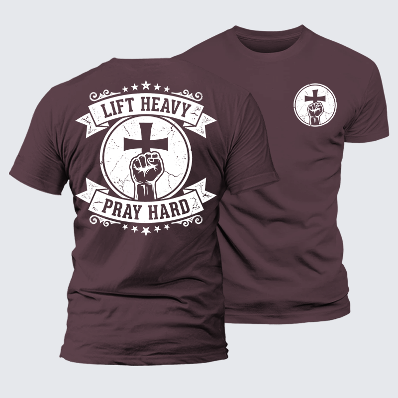 Lift Heavy Pray Hard Jesus God Christian Premium Mercerized Cotton Tee