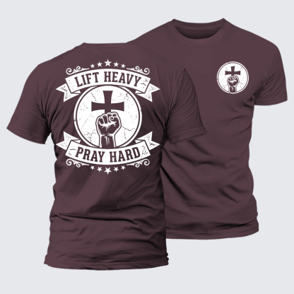 Lift Heavy Pray Hard Jesus God Christian Premium Mercerized Cotton Tee