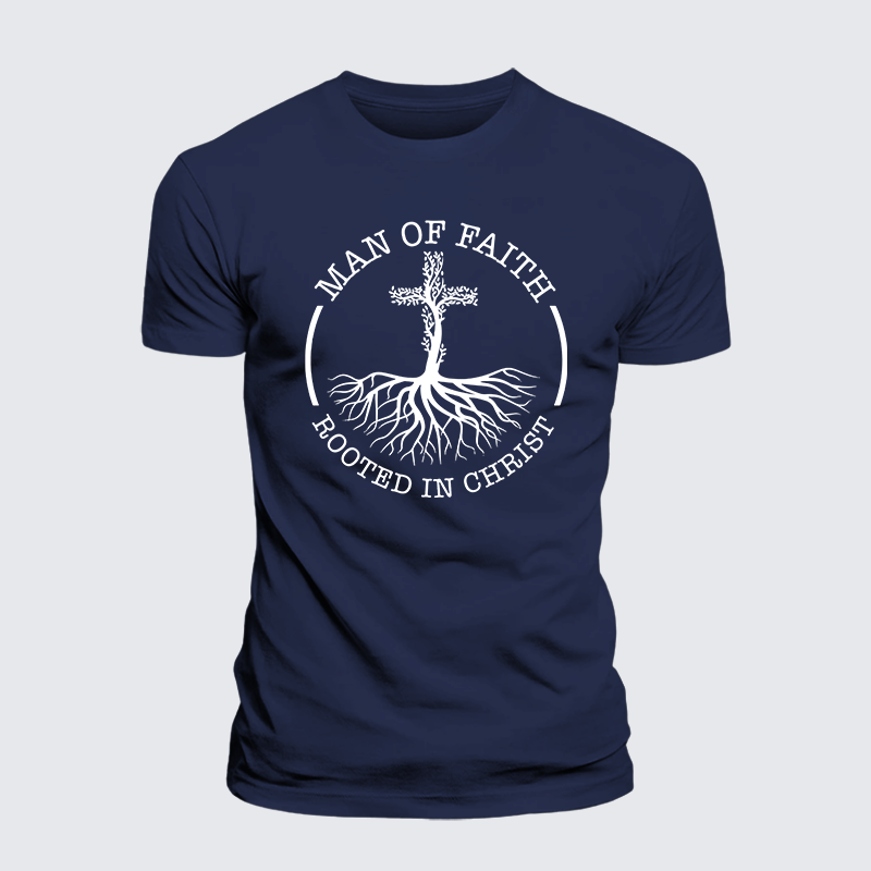 Man of Faith Rooted in Christ Jesus God Christian Premium Mercerized Cotton Tee