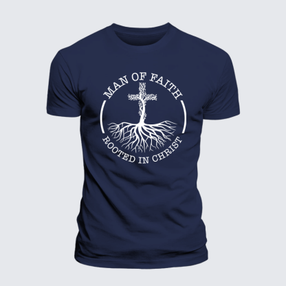 Man of Faith Rooted in Christ Jesus God Christian Premium Mercerized Cotton Tee