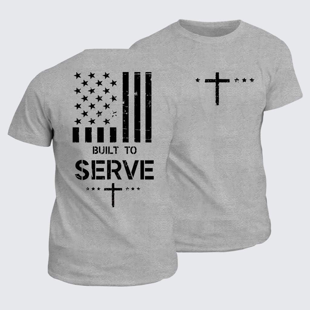 Built To Serve Flag Cross Jesus God Christian Cotton T-Shirt