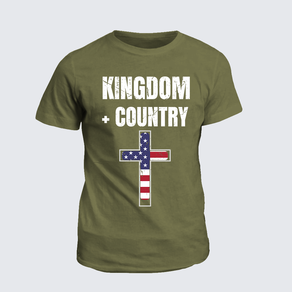 Kingdom + Country Flag Cross Jesus God Christian Cotton T-Shirt