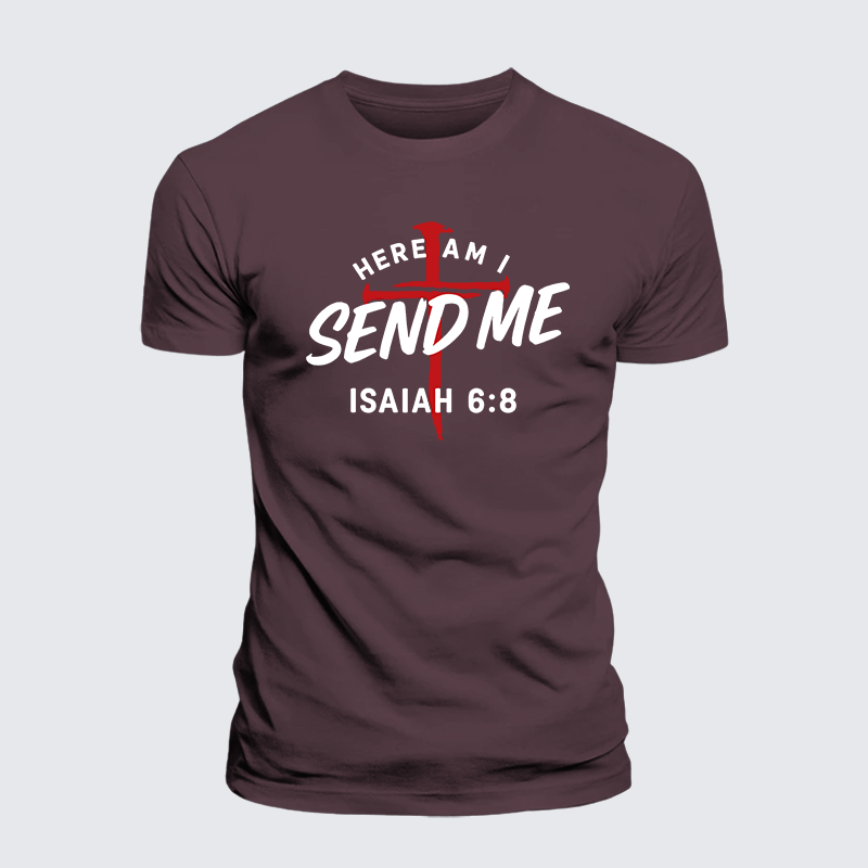 Here Am I Send Me Jesus God Christian Premium Mercerized Cotton Tee