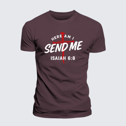 Here Am I Send Me Jesus God Christian Premium Mercerized Cotton Tee