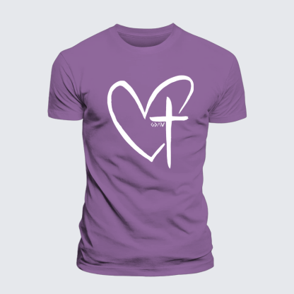 Cross Heart Jesus God Christian Premium Mercerized Cotton Tee
