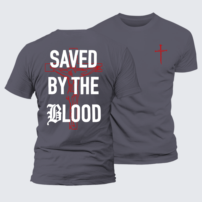 [Saved By The Blood Jesus God Christian Premium Mercerized Cotton Tee