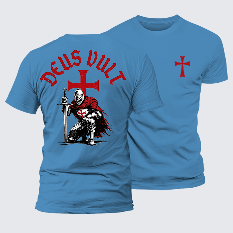 Templar Knight Crusader Deus Vult Jesus God Christian Premium Mercerized Cotton Tee
