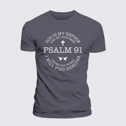 Psalm 91, God Is My Refuge And My Fortress Under His Wings I Will Find Shelter Jesus God Christian Premium Mercerized Cotton Tee