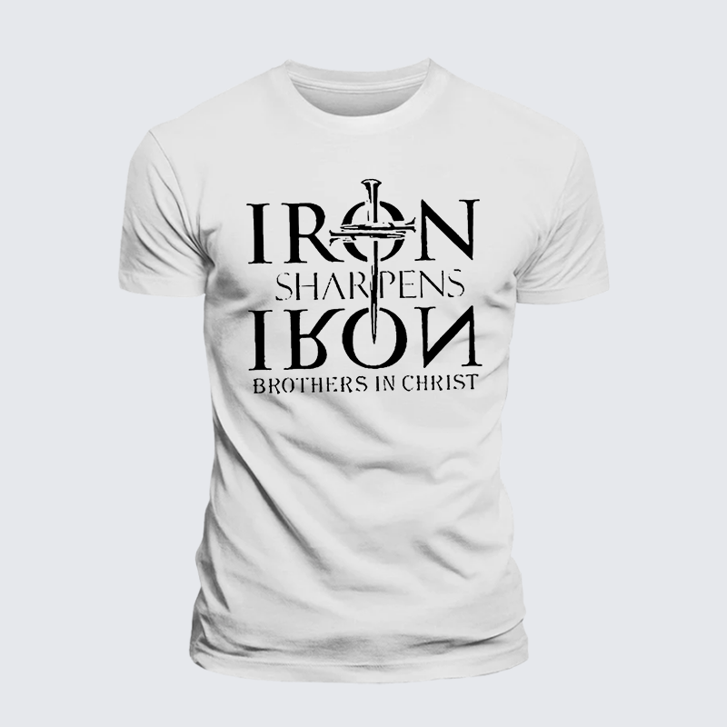 Iron Sharpens Iron Brothers in Christ Jesus God Christian Premium Mercerized Cotton Tee