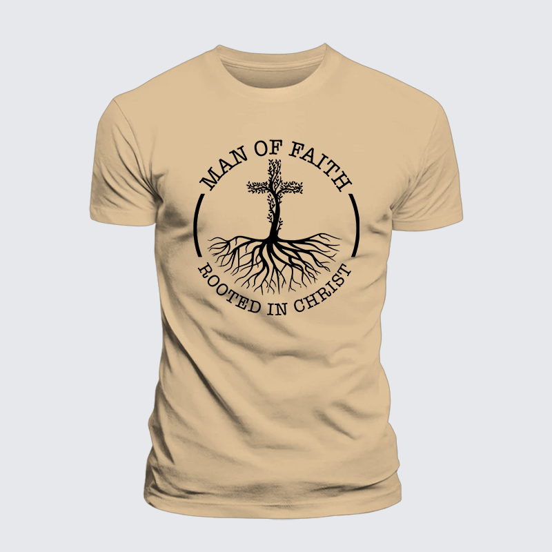 Man of Faith Rooted in Christ Jesus God Christian Premium Mercerized Cotton Tee