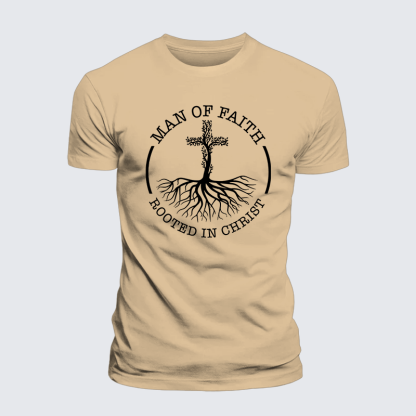 Man of Faith Rooted in Christ Jesus God Christian Premium Mercerized Cotton Tee