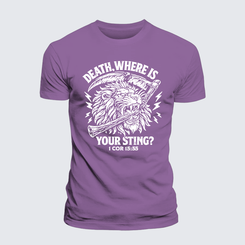 Death, Where is your Sting? - 1 COR 15:55 Jesus God Christian Premium Mercerized Cotton Tee