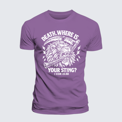 Death, Where is your Sting? - 1 COR 15:55 Jesus God Christian Premium Mercerized Cotton Tee