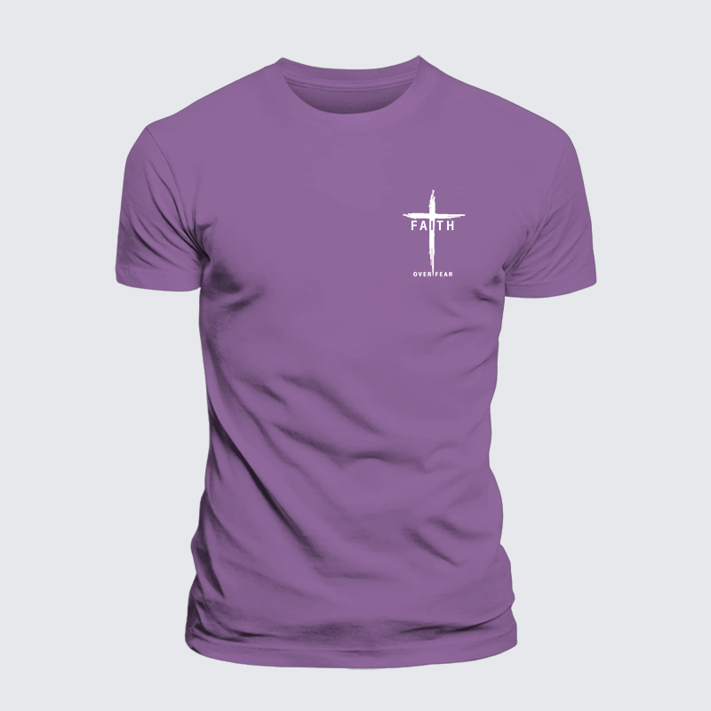 Faith Over Fear Cross  Jesus God Christian Premium Mercerized Cotton Tee