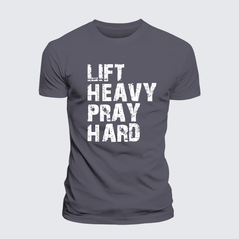 Lift Heavy Pray Hard Gym Jesus God Christian Premium Mercerized Cotton Tee