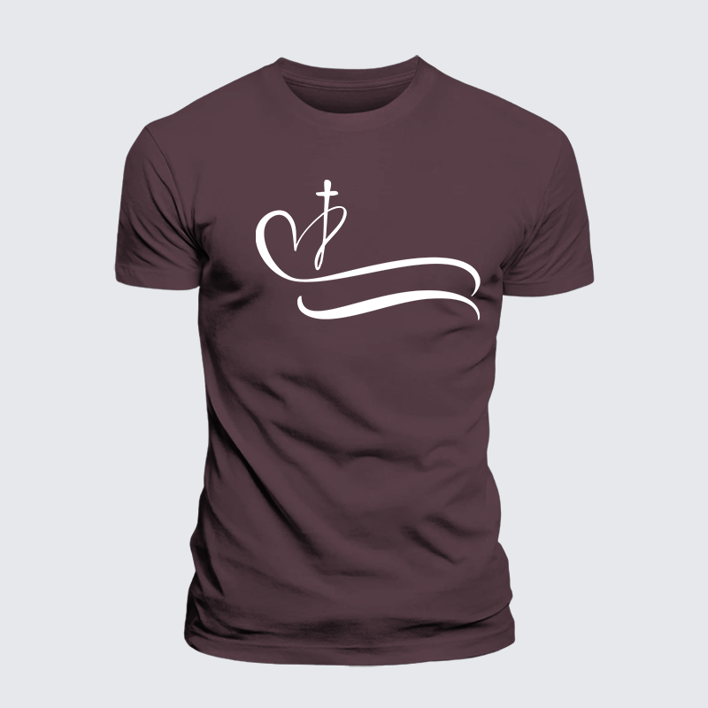 Heart Cross Jesus God Christian Premium Mercerized Cotton Tee