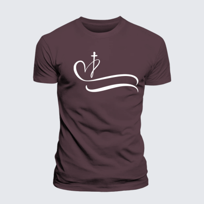 Heart Cross Jesus God Christian Premium Mercerized Cotton Tee