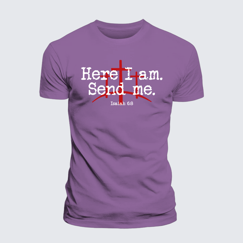 Here I Am Send Me - Bible Verse Isaiah 6:8 Jesus God Christian Premium Mercerized Cotton Tee
