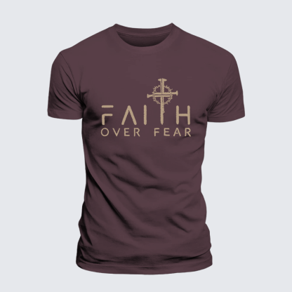Faith Over Fear Faith Cross Jesus God Christian Premium Mercerized Cotton Tee
