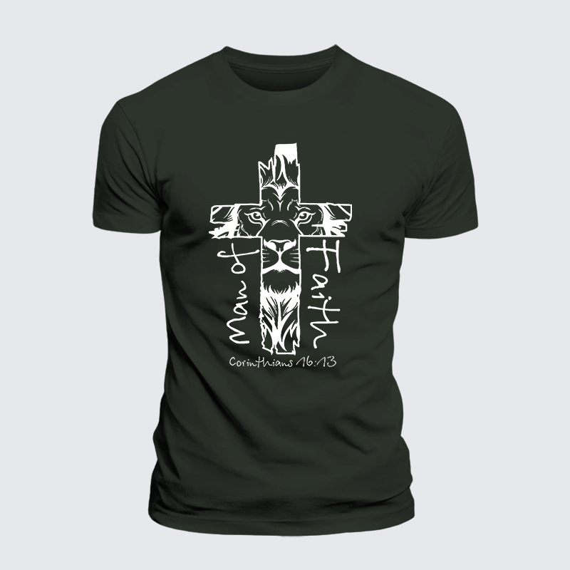 Man Of Faith Jesus God Christian Premium Mercerized Cotton Tee